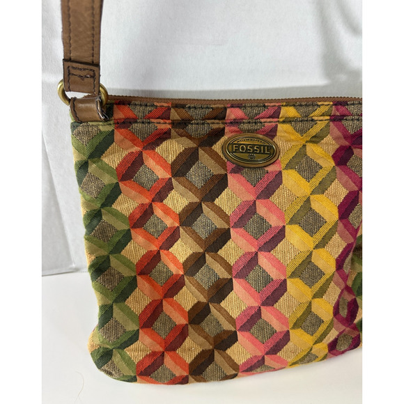 FOSSIL Diamond Tapestry Zip Crossbody Shoulder Bag Geo Hippie Boho Festival - Picture 10 of 14